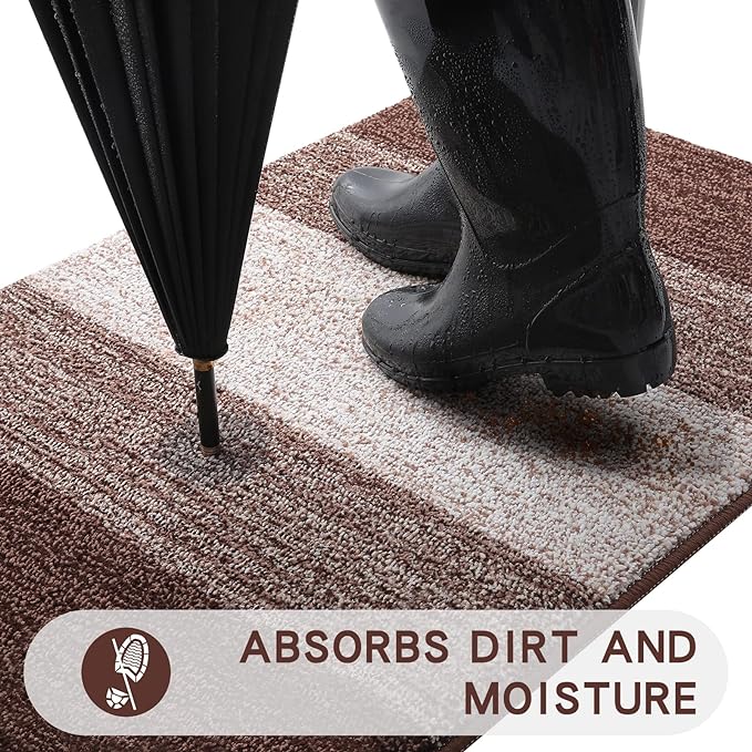 Kitinjoy Indoor Outdoor Door Mat, 30x17 Non-Slip Absorbent Dirt Trapper, Low-Profile Washable Inside Entrance Front Floor Mat, Sturdy Soft Entry Doormats for Entryway, Brown - Image 2