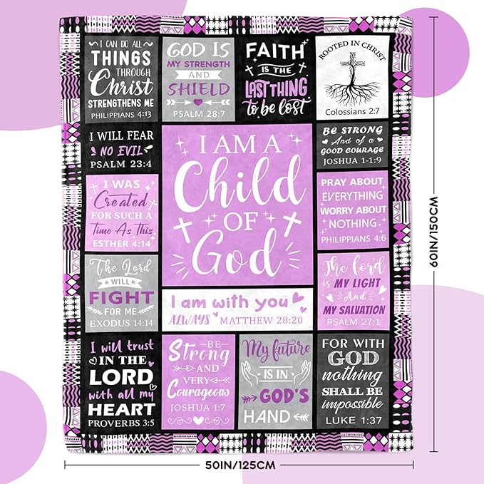 Baptism Gifts for Girl - Christian Gifts for Women - I Am a Child of God Blanket 50"x60" - Inspirational Birthday Religious Catholic & Communion Confirmation Gift for Teen Girls Daughter Granddaughter