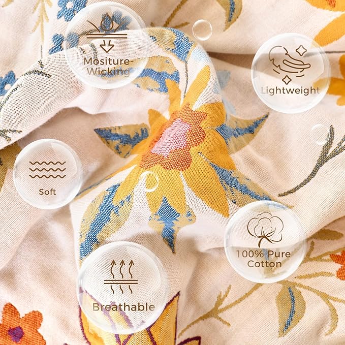 LUTBM Boho Throw Blanket for Couch Sofa Chair Cotton Spring Breathable Blankets for Bedroom Living Room All Season Soft Lightweight Reversible Floral Embroidery Throws Home Decor 50"x60"