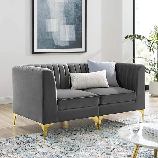 Modway EEI-4346-GRY Triumph Channel Tufted Performance Velvet Loveseat, Gray