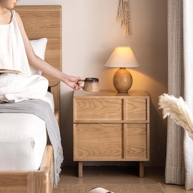 YESWOOD Solid Wood Nightstand Set of 2, Natural Wood Nightstand with Drawers, Mid Century Modern Nightstands, Wood Bedside Table for Small Space, Boho Night Stand for Bedroom,18.90" H - Image 2