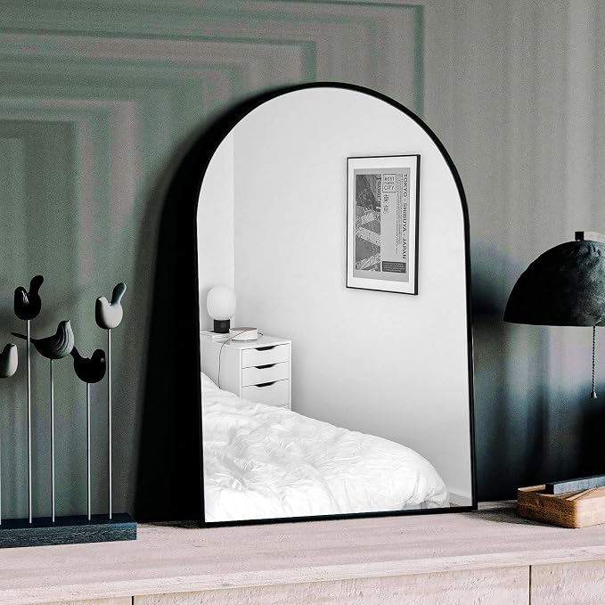 HARRITPURE Wall Mounted Mirror Arch Mirror for Bathroom,Vanity Mirror Aluminum Alloy Metal Frame Home Decor for Bathroom Bedroom Living Room Entryway (Black-2Pcs, 20“*30”) by HARRITPUREHome