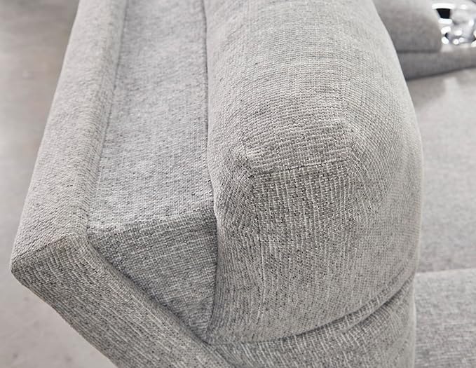 Signature Design by Ashley Acklen Place Modern U-Shaped Modular Stain-Resistant 6-Piece Power Reclining Sectional with Chaise, Adjustable Headrest, USB Charging Ports and Console, Light Gray
