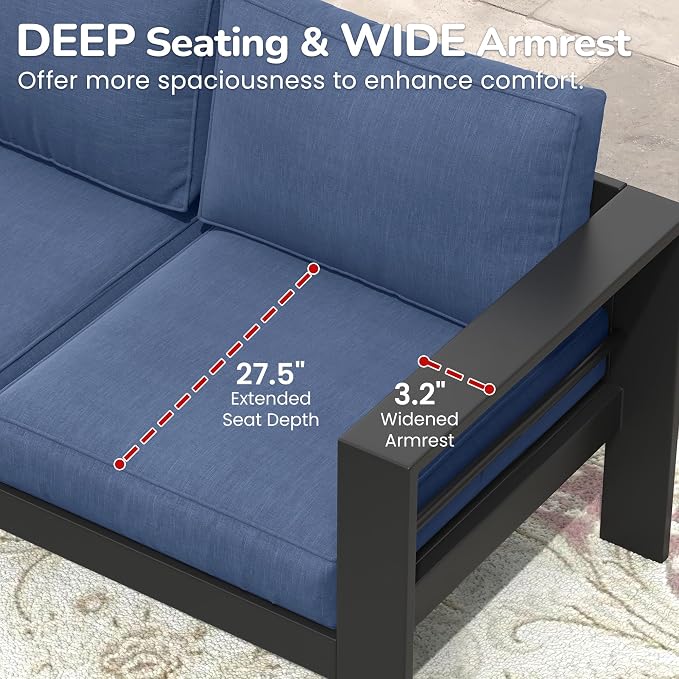 Solaste Aluminum Loveseat Patio Furniture, Weather-Resistant, Blue - Image 3