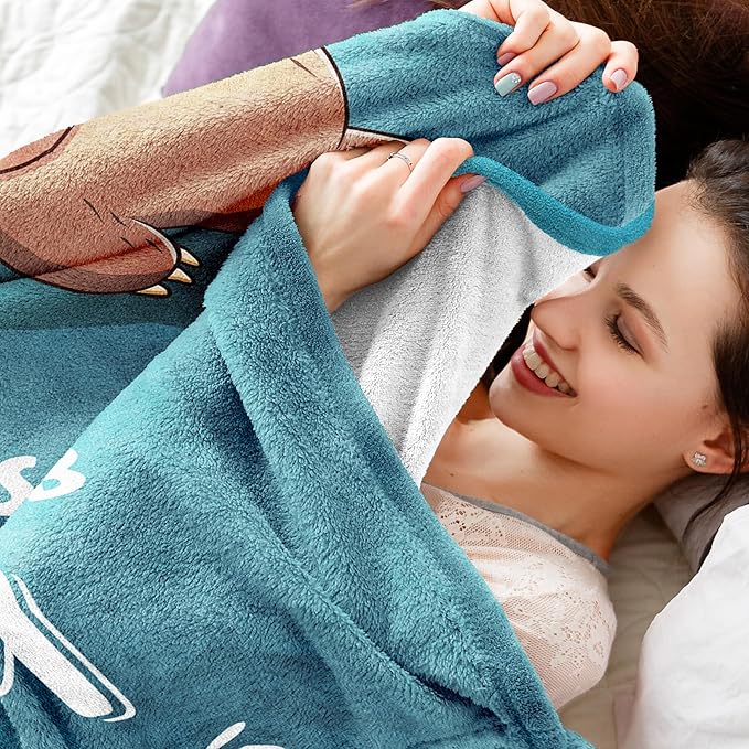 Funny Gifts for Mom Mothers Day, Mom is Charging Sloth Blanket, Birthday Gifts for Moms from Daguther Son, Moms Gift for Christmas, Soft Sloth Throws Blanket for Mother, Cyan, 60" x 50"