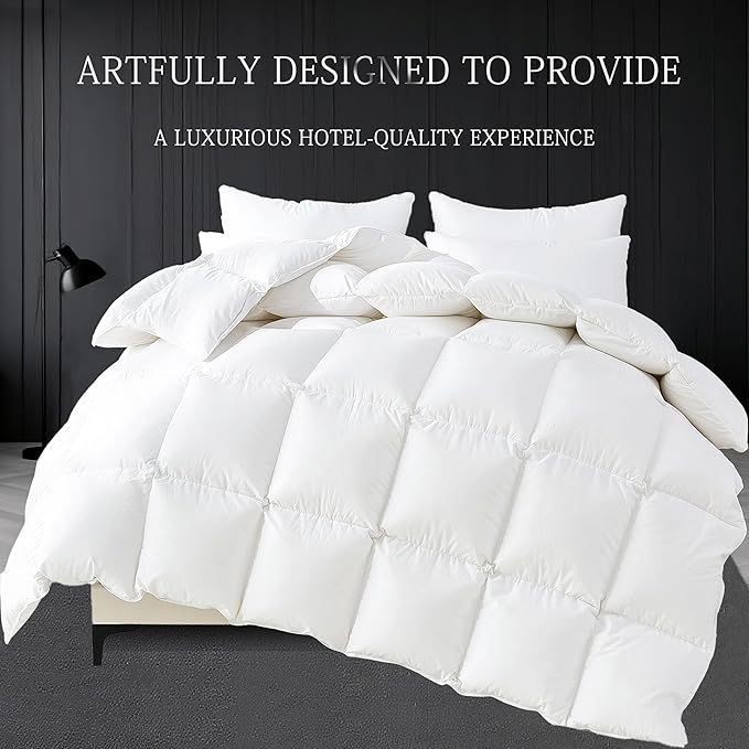 SHOUREN White Luxurious Goose Feather Down Fiber Comforter, All Season Hotel Collection Bed Comforter，Ultra Soft 100% Cotton Duvet Insert with Corner Tabs, Twin Size 68"X90"