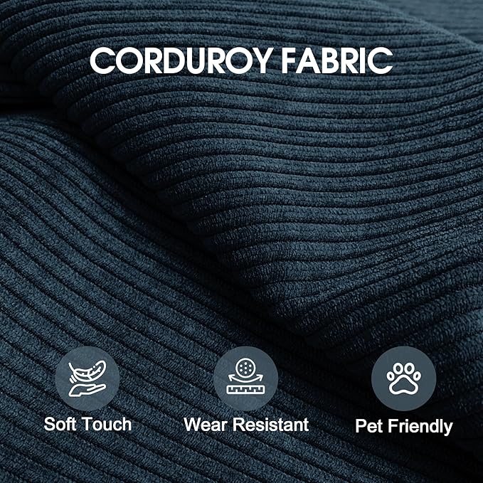 79" Convertible Sofa Bed, Corduroy Folding Pull Out Couch with Pillows, No Assembly Modern Boneless Couch Compression Sofa in Box, Floor Sofa with Support Rods for Living Room,Blue