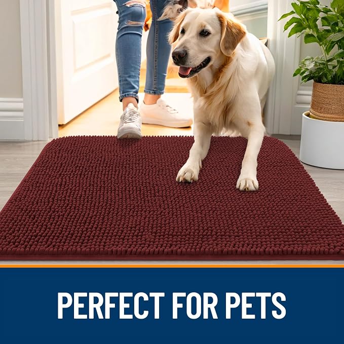 OLANLY Dog Door Mat for Muddy Paws 47x24, Absorbs Moisture and Dirt, Absorbent Non-Slip Washable Doormat, Quick Dry Chenille Mud Mat, Entry Indoor Entryway Carpet for Inside Floor, Caramel Russet - Image 6