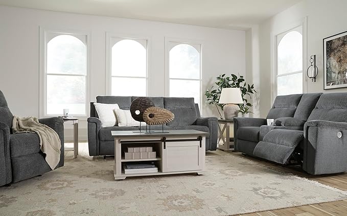 Signature Design by Ashley Barnsana Minimalist Power Reclining Sofa with USB Charging Ports, Gray