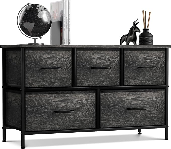Sorbus Dresser with 5 Faux Wood Drawers - Wide Storage Unit Chest Organizer for Clothes - Bedroom, Living Room, Closet, & Dorm TV Stand Furniture - Steel Frame, Wood Top, & Easy Pull Fabric Bins by Sorbus