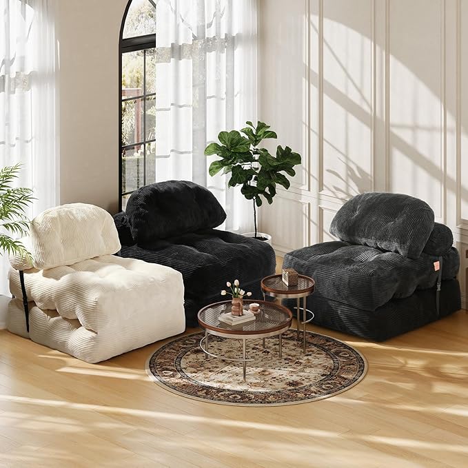 Folding Sofa Bed, Convertible Sleeper Chair with Back Support and Pillow Futon,Boneless Foldable Couch for Living Room/Guest Use/Home Office, Foldable Chair Bed for Adults, Dark Gray