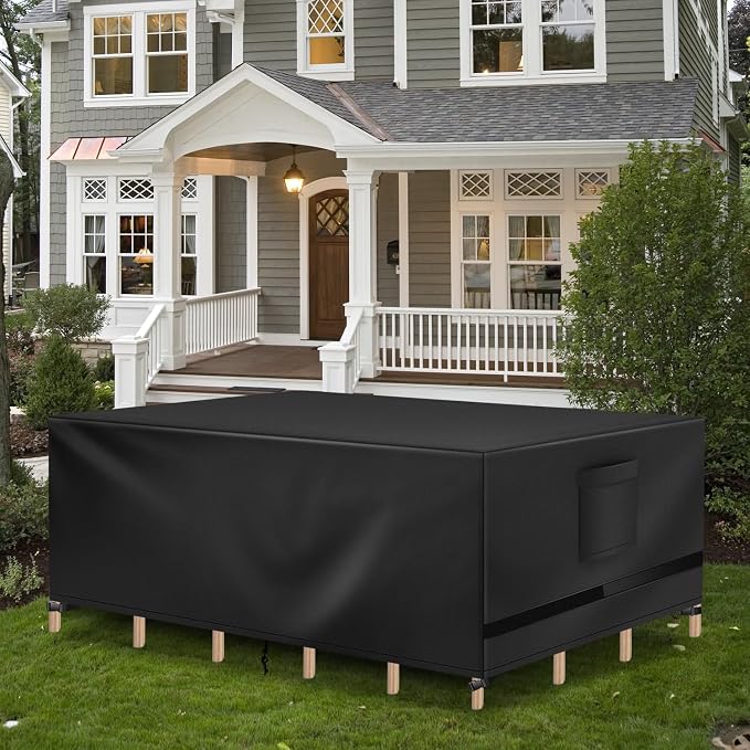 Richwon Patio Furniture Cover, Waterproof Rectangle Outdoor Table Cover, Heavy Duty Sectional Set Protection 108"L x 82"W x 28"H, Black - Image 6