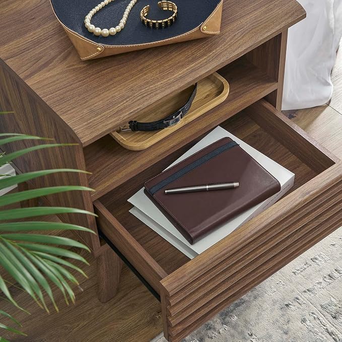 Modway Render Mid-Century Modern, One-Drawer Nightstand, Walnut - Image 8