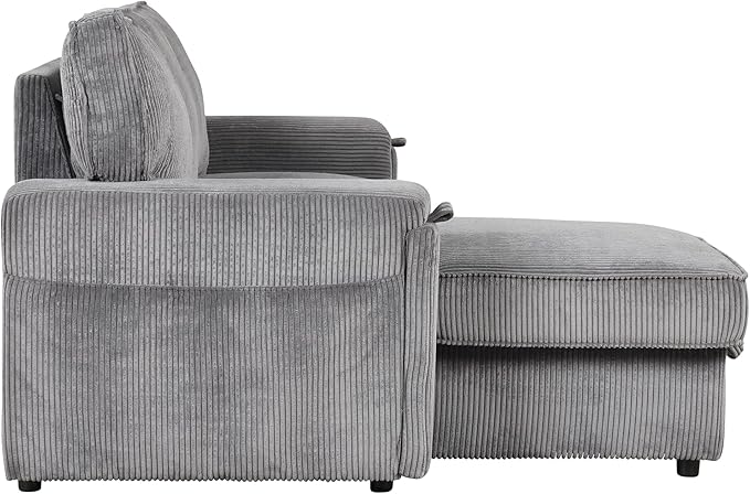 Modern Reversible Sleeper Sectional Sofa W/Pull Out Couch Bed and Large Capacity Storage Chaise, L-Shaped Corduroy Upholstered Sofa&Couch Convertible Sofabed with Hidden Cupholders for Living Room