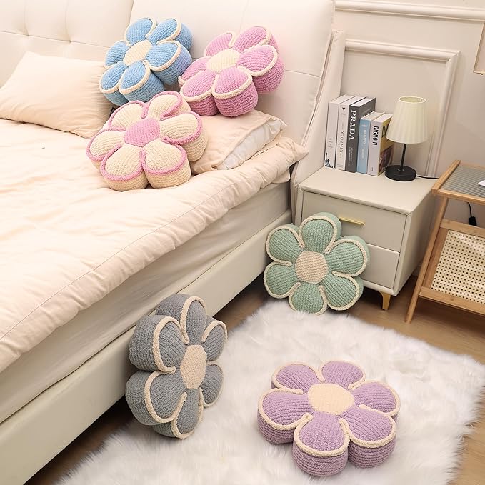 Lavender Daisy Decorative Throw Pillows Flower Shaped Pillow 16" Cute Soft Floor Cushion for Couch Bed Chair Girls Room Bedroom Decor Aesthetic (1, Lavender, 16 Inch)