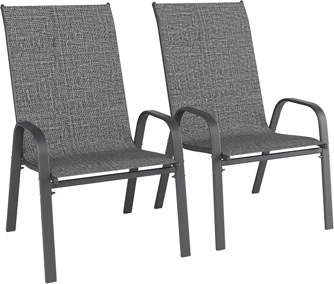Patio Chairs Set of 2, Outdoor Dining Chairs Stackable for All Weather, Breathable Metal Modern Outside Furniture Chair for Pool Side, Garden, Backyard Deck, Dark Grey by furniture