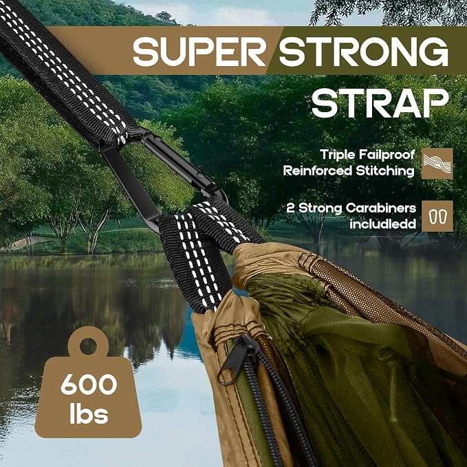 Camping Hammock Mosquito Net,Double & Single Portable Hammocks Hammocks with 2 Tree Straps,Hammock Tent for Travel Camping,Camping Accessories for Indoor Outdoor Hiking Backpacking Backyard Beach - Image 5
