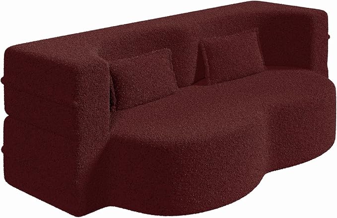 78" Oversized Convertible Folding Sleeper Sofa Bed, Fold Out Floor Lounge Sofa Couch with Curved Design, Cloud Teddy Fleece Upholstered Foldable Mattress Couch Cozy Sofabed for Living Room