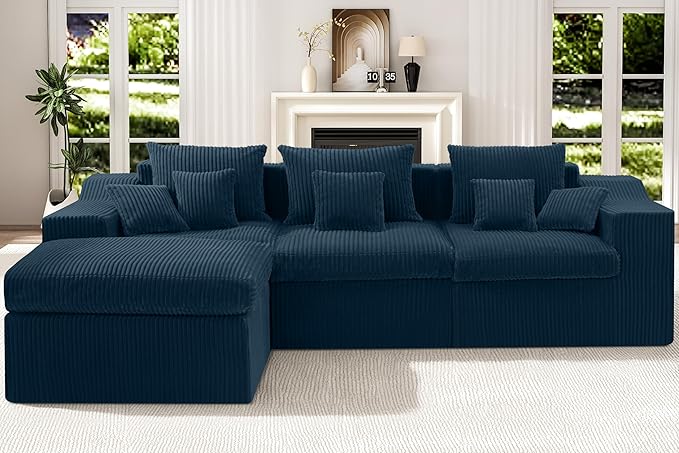 101" Modular Couch Sectionals with Ottoman, Big Comfy Cloud Couches, L Shaped 4 Seat Modular Sectional Sofa, Sectional Double Cushion Couches with Deep Seat for Living Room,No Assembly Required(Blue)