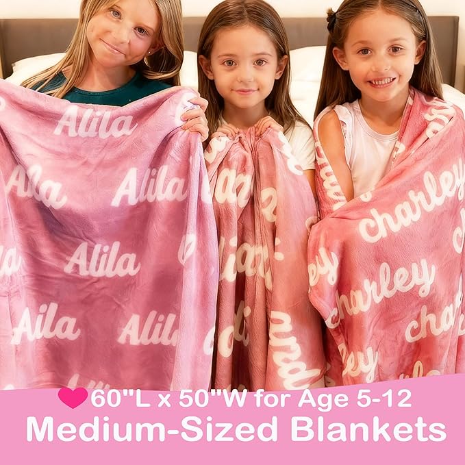 DayOfShe Custom Blankets with Name for Girls Boys Baby Shower Blanket Gifts,Personalized Name Blankets for Kids Teen Girls Grandkids Christmas Baby Easter Basket Stuffers Gifts