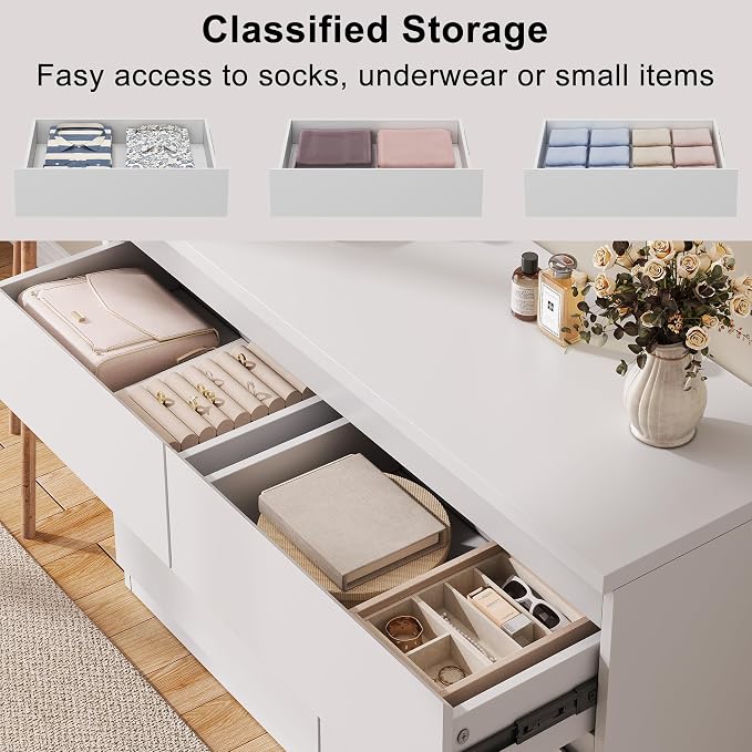 Jocoevol White 6 Drawer Dresser for Bedroom, 15.3" D x 47.2" W x 32.3" H in Simply Modern Chest of Drawers, Wood Storage Double Dresser with Deep Drawers for Living Room, Hallway Entryway, White - Image 3