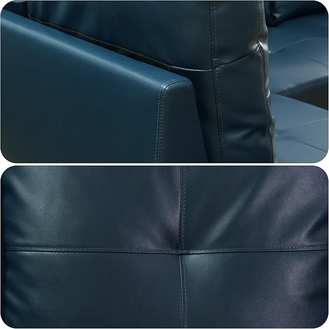 103.5 Inch Modern L-Shaped Couch, PU Leather Sectional Sofa with Chaise Lounge, 4-Seater Couch with Accent Pillows for Living Room, Apartment, Blue