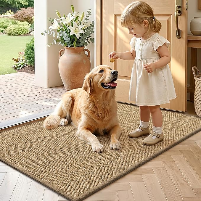 LUMI Handwoven Sisal Door Mat, Non-Slip Durable Entryway Mat, Welcome Front Doormat, Solid Floor Mats for Entrance, 20"x32", Herringbone Sisal - Image 3