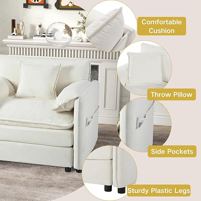 109-Inch U-Shaped Sectional Cloud Sofa Oversized Modular 5 Seaters Sofa Couch with 2 Ottoman Chaise and Pillow Armrest, Chenille Upholstered Convertible Cloud Couch
