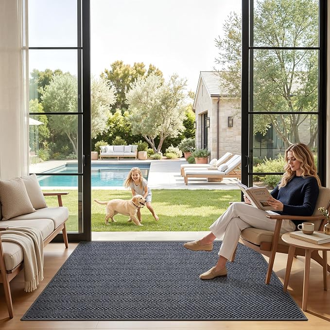 LUMI Ultra Thin Indoor Door Mat for Entrance 32"x48", Non Slip Entryway Mat, Low Profile Doormat, Unique Herringbone Design Carpet for Inside, Patio, Porch, Medium Gray - Image 4