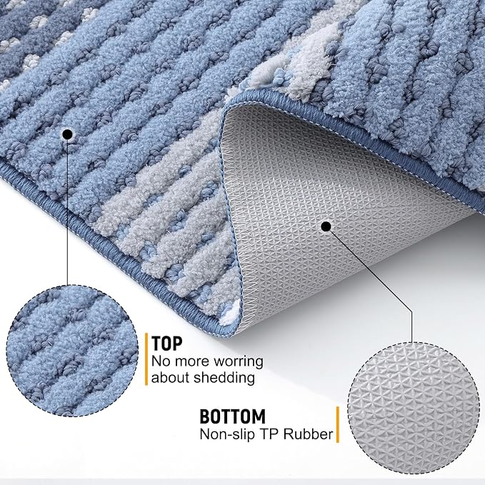 Kitinjoy Indoor Outdoor Door Mat, 47x24 Non-Slip Absorbent Dirt Trapper, Low-Profile Washable Inside Entrance Front Floor Mat, Sturdy Soft Entry Dotted Ombre Doormats for Entryway, Light Blue - Image 3