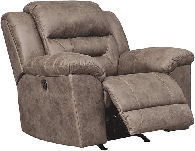 Signature Design by Ashley Stoneland Modern Power Recliner with Gentle Rocking Motion, One-Touch Power Control, Faux Leather, 20.5" Seat Height, Brown