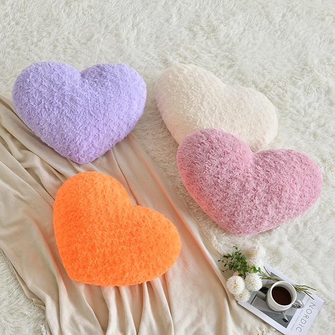 Heart Pillow, Soft Heart Shaped Pillow with Room Decorative Throw Pillows for Bed Couch Chair Sofa, Heart Shaped Cute Throw Pillow Cushion for Bedroom Living Room (Beige, Mini 12.9" x 9.8")