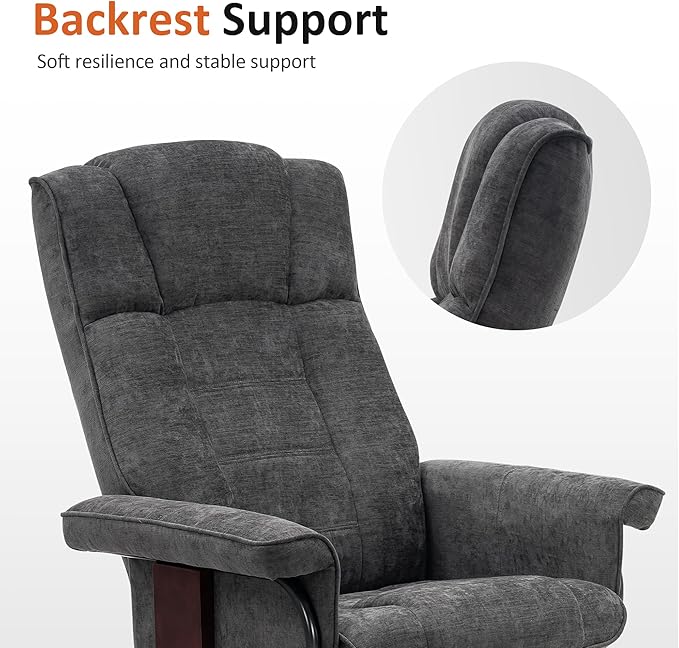 MCombo Manual Swivel Recliner with Ottoman, Chair Ottoman Set for RV Small Spaces, Living Room, Bedroom, Office 4919 (Chenille, Grey)