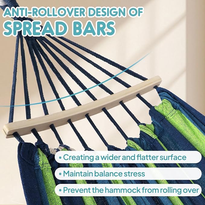 Anyoo Garden Cotton Hammock Comfortable Fabric Hammock with Spreader Bar Sturdy Hammocks Up to 450lbs Portable Lightweight Hammocks with Travel Bag for Camping Outdoor/Indoor Patio Backyard - Image 4