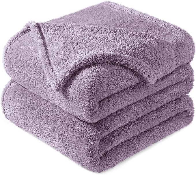 Exclusivo Mezcla Queen Size Blanket for Bed, Super Soft Velvet Plush Fleece Blankets, Fuzzy Cozy and Warm for Winter, 90x90 Inches, Grayish Purple