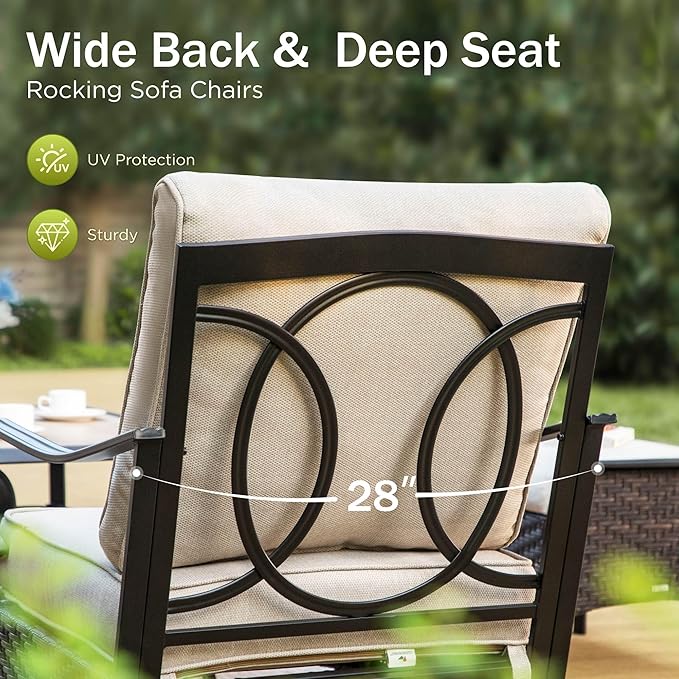 Patio Furniture Set with 32" Fire Pit Table, Patio Conversation Sets 4 Swivel Chairs with Thick Cushion and 50000 BTU Fire Pit Table (5 Pieces,Beige)