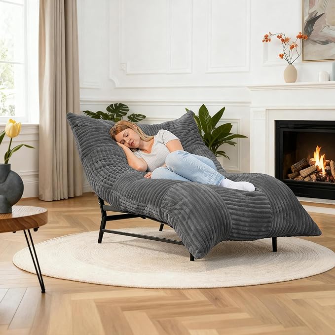 HOMRELEXA Modern Accent Chair, Giant Bean Bag Lounge Chairs with Sturdy Metal Frame & Washable Cover, Comfy Upholstered Chair for Reading Room, Bedroom, Grey