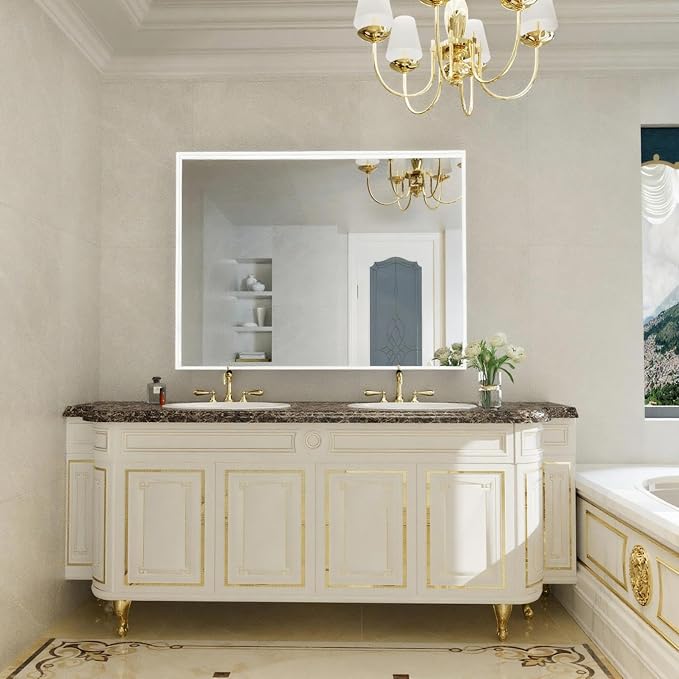 40” x 30” White Bathroom Mirrors for Over Sink, Rectangular Vanity Mirror, Metal Framed Decorative Mirror for Living Room, Bedroom, Tempered Glass, Anti-Rust, Horizontal/Vertical - Image 2