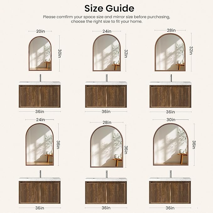 28"x32" Arch Wall Mirror for Wall, Wall Mounted Vanity Mirror for Bedroom, Wood Grain Finish Frame Mirror with Tempered Glass, Vintage Decorative for Bathroom, Entryway, Living Room, Walnut - Image 8