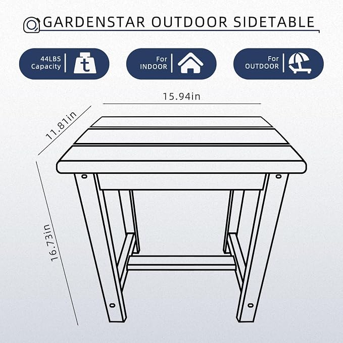 GARDENSTAR Adirondack Square Side Table,one-Tier Outdoor end Table, Patio Side Table for Pool,Porch,Backyard,Relaxing Companion (Blue) - Image 3