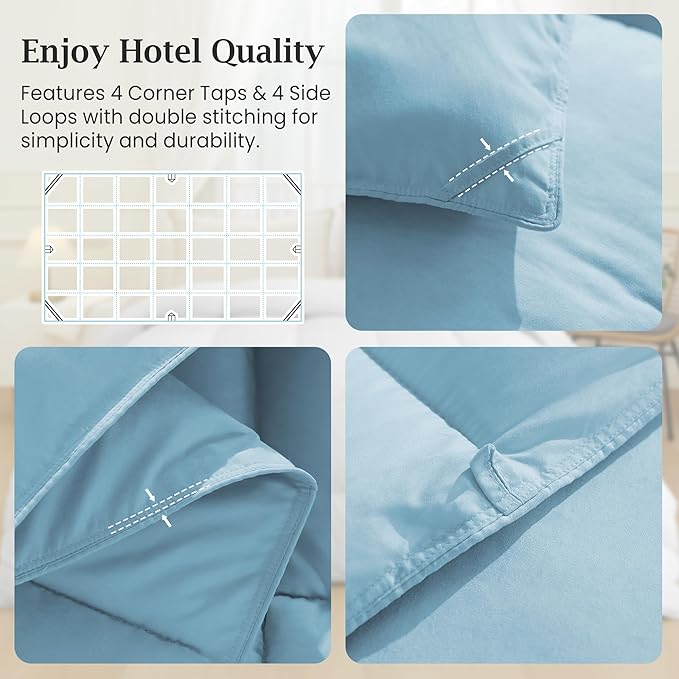 Peace nest Queen Size Goose Feather Fiber and Down Comforter Fluffy Duvet Insert All Season Hotel Luxury Bedding Comforters Soft Medium Warmth 88x88 Inches Blue