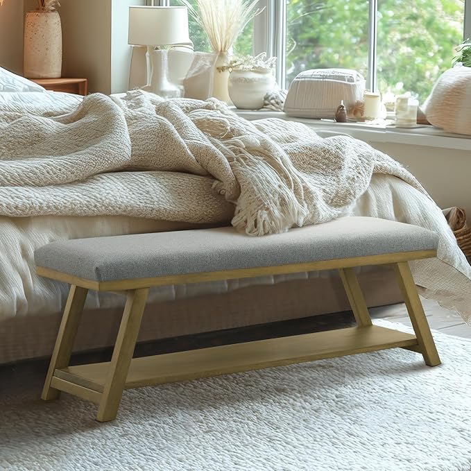 Zihanhome 45" Entryway Bench Upholstered Storage Bench for Bedroom Shoe Rack Bench for Living Room, Hallway, Mudroom, Balcony, Sturdy Indoor Bench Seat Holds Up to 300 lbs (Grey) - Image 8