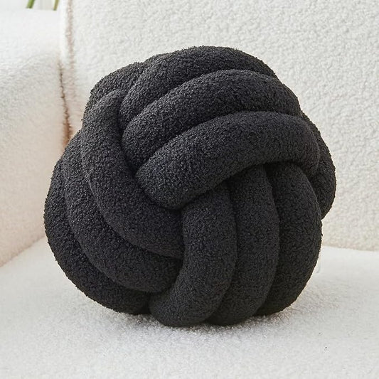 LUSJNGE Decorative Throw Knot Pillow Ball for Home Chair Sofa Couch Bed Aesthetic Round Decor Pillows Lambswool Knotted Pillow Cushion (Black, 13 inches)
