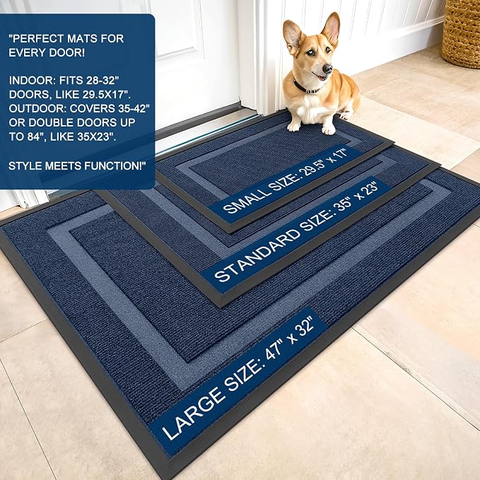 OLANLY Front Door Mat Indoor Outdoor Entrance, Waterproof All-Season, All-Weather Doormat, Sturdy Natural Rubber, Fade Resistant, Low Profile, Easy Clean Patio Porch Entryway Mat, 47x23, Blue - Image 2