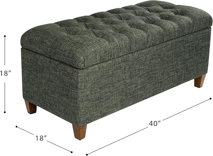 Homepop Home Decor Tufted Ainsley Button Storage Ottoman Bench with Hinged Lid Ottoman Bench with Storage for Living Room & Bedroom, Green Clover Fabric - Image 3