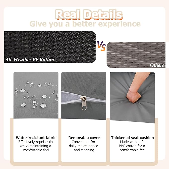 8 Piece Patio Furniture Set - Outdoor Conversation Sets with 56" Fire Table and Coffee Table, Rattan Modular Sofa Set for Garden/Poolside, Grey/Black