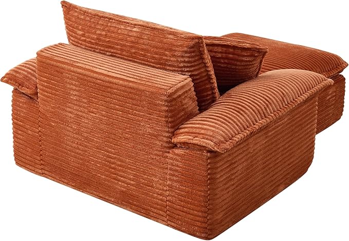 Comfy Boneless Cloud Sofa Chaise Oversized Fluffy Corduroy Upholstered Chaise Lounge for Living Room Bedroom, Modular Compressed Foam Cloud Daybed, Single Seat Sofa