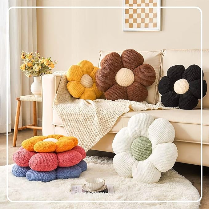 Kcvvcr Flower Throw Pillow, Soft Yellow 19.6" Shaped Floor Pillow for Home Decor, Cute Aesthetic Plush Decorative Pillows for Bed, Sofa, Couch