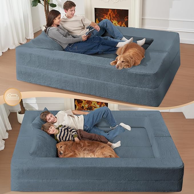 Futon Sofa Bed with Pillow, 3-in-1 Sleeper Sofa Bed with Removable Cover, Convertible Floor Sofa Bed, No Assembly Boneless Couch for Living Room, Bedroom