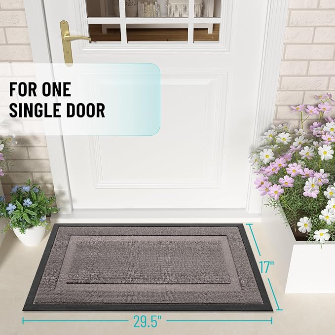 OLANLY Front Door Mat Indoor Outdoor Entrance, Waterproof All-Season, All-Weather Doormat, Sturdy Natural Rubber, Low Profile, Easy Clean Patio Porch Entryway Mat, 71x23, Taupe - Image 2
